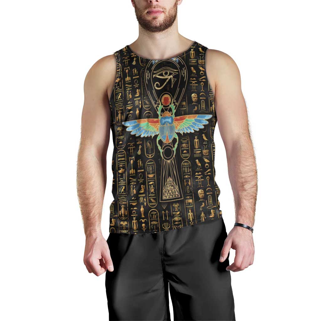 Ancient Pride Men Tank Top African Hieroglyphic Pattern, Eye of Horus, and Sacred Scarab Symbol - Wonder Print Shop