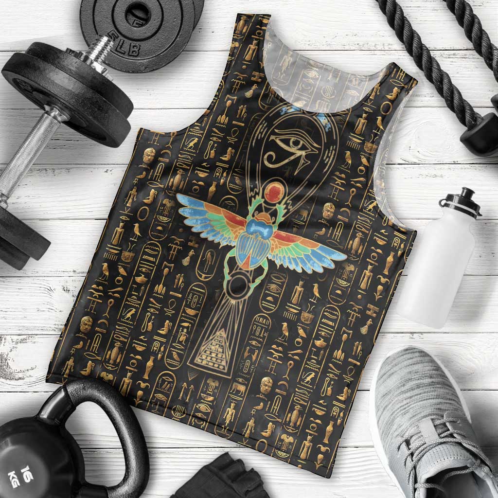 Ancient Pride Men Tank Top African Hieroglyphic Pattern, Eye of Horus, and Sacred Scarab Symbol - Wonder Print Shop