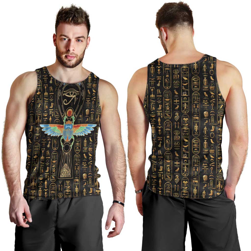 Ancient Pride Men Tank Top African Hieroglyphic Pattern, Eye of Horus, and Sacred Scarab Symbol - Wonder Print Shop