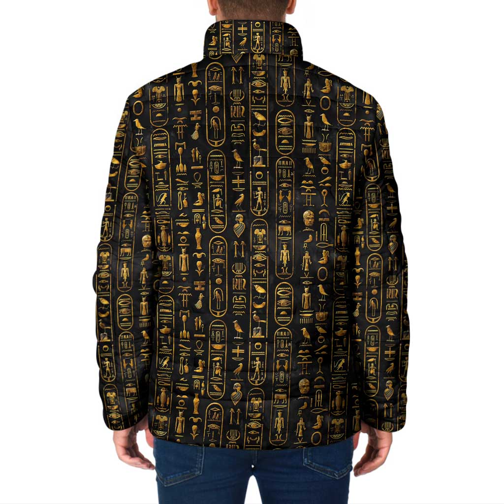Ancient Pride Padded Jacket African Hieroglyphic Pattern, Eye of Horus, and Sacred Scarab Symbol - Wonder Print Shop