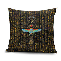 Ancient Pride Pillow Cover African Hieroglyphic Pattern, Eye of Horus, and Sacred Scarab Symbol - Wonder Print Shop