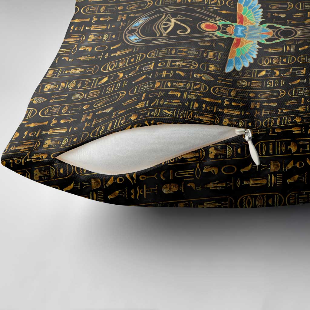 Ancient Pride Pillow Cover African Hieroglyphic Pattern, Eye of Horus, and Sacred Scarab Symbol - Wonder Print Shop