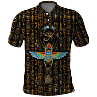 Ancient Pride Polo Shirt African Hieroglyphic Pattern, Eye of Horus, and Sacred Scarab Symbol - Wonder Print Shop