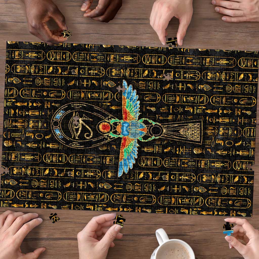 Ancient Pride Puzzle African Hieroglyphic Pattern, Eye of Horus, and Sacred Scarab Symbol - Wonder Print Shop