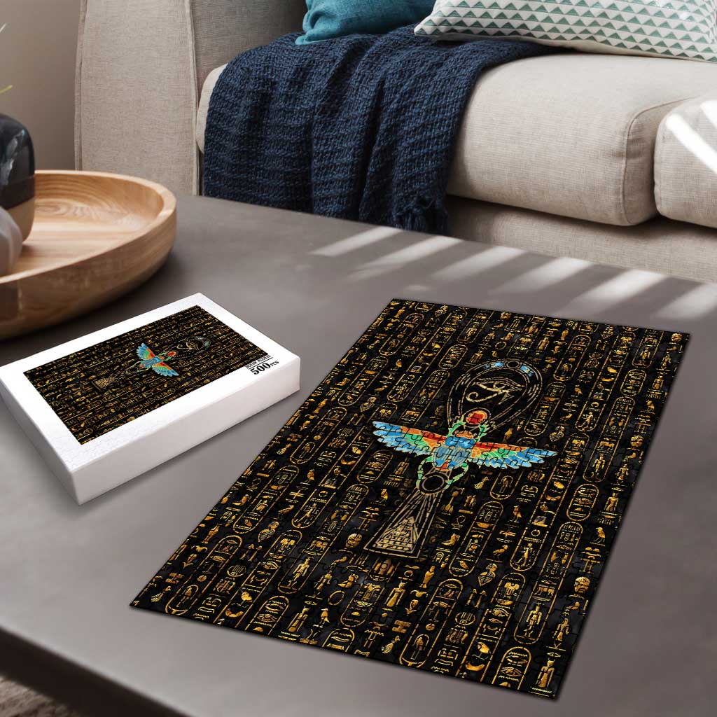 Ancient Pride Puzzle African Hieroglyphic Pattern, Eye of Horus, and Sacred Scarab Symbol - Wonder Print Shop