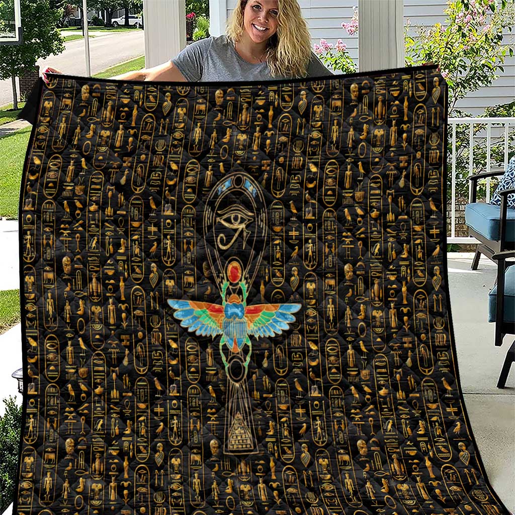 Ancient Pride Quilt African Hieroglyphic Pattern, Eye of Horus, and Sacred Scarab Symbol - Wonder Print Shop