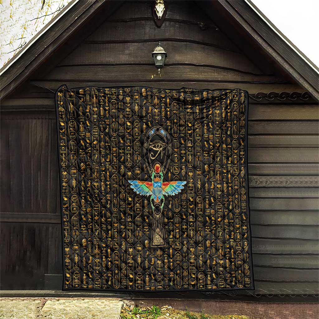 Ancient Pride Quilt African Hieroglyphic Pattern, Eye of Horus, and Sacred Scarab Symbol - Wonder Print Shop