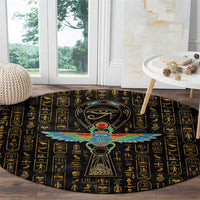 Ancient Pride Round Carpet African Hieroglyphic Pattern, Eye of Horus, and Sacred Scarab Symbol - Wonder Print Shop