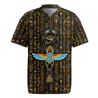 Ancient Pride Rugby Jersey African Hieroglyphic Pattern, Eye of Horus, and Sacred Scarab Symbol - Wonder Print Shop