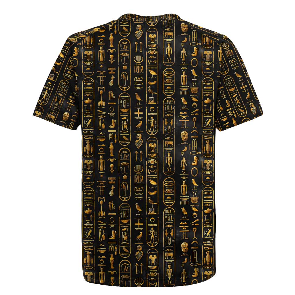 Ancient Pride Rugby Jersey African Hieroglyphic Pattern, Eye of Horus, and Sacred Scarab Symbol - Wonder Print Shop
