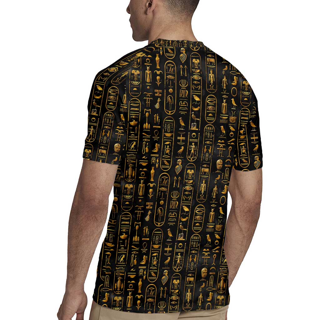 Ancient Pride Rugby Jersey African Hieroglyphic Pattern, Eye of Horus, and Sacred Scarab Symbol - Wonder Print Shop