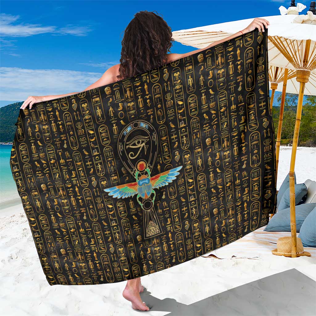 Ancient Pride Sarong African Hieroglyphic Pattern, Eye of Horus, and Sacred Scarab Symbol - Wonder Print Shop