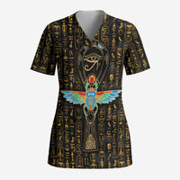Ancient Pride Scrub Top African Hieroglyphic Pattern, Eye of Horus, and Sacred Scarab Symbol - Wonder Print Shop