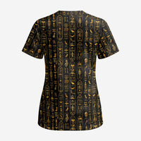 Ancient Pride Scrub Top African Hieroglyphic Pattern, Eye of Horus, and Sacred Scarab Symbol - Wonder Print Shop
