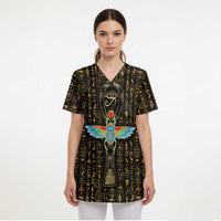 Ancient Pride Scrub Top African Hieroglyphic Pattern, Eye of Horus, and Sacred Scarab Symbol - Wonder Print Shop