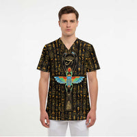 Ancient Pride Scrub Top African Hieroglyphic Pattern, Eye of Horus, and Sacred Scarab Symbol - Wonder Print Shop