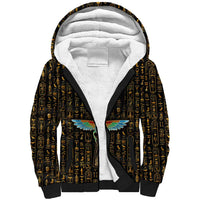 Ancient Pride Sherpa Hoodie African Hieroglyphic Pattern, Eye of Horus, and Sacred Scarab Symbol - Wonder Print Shop