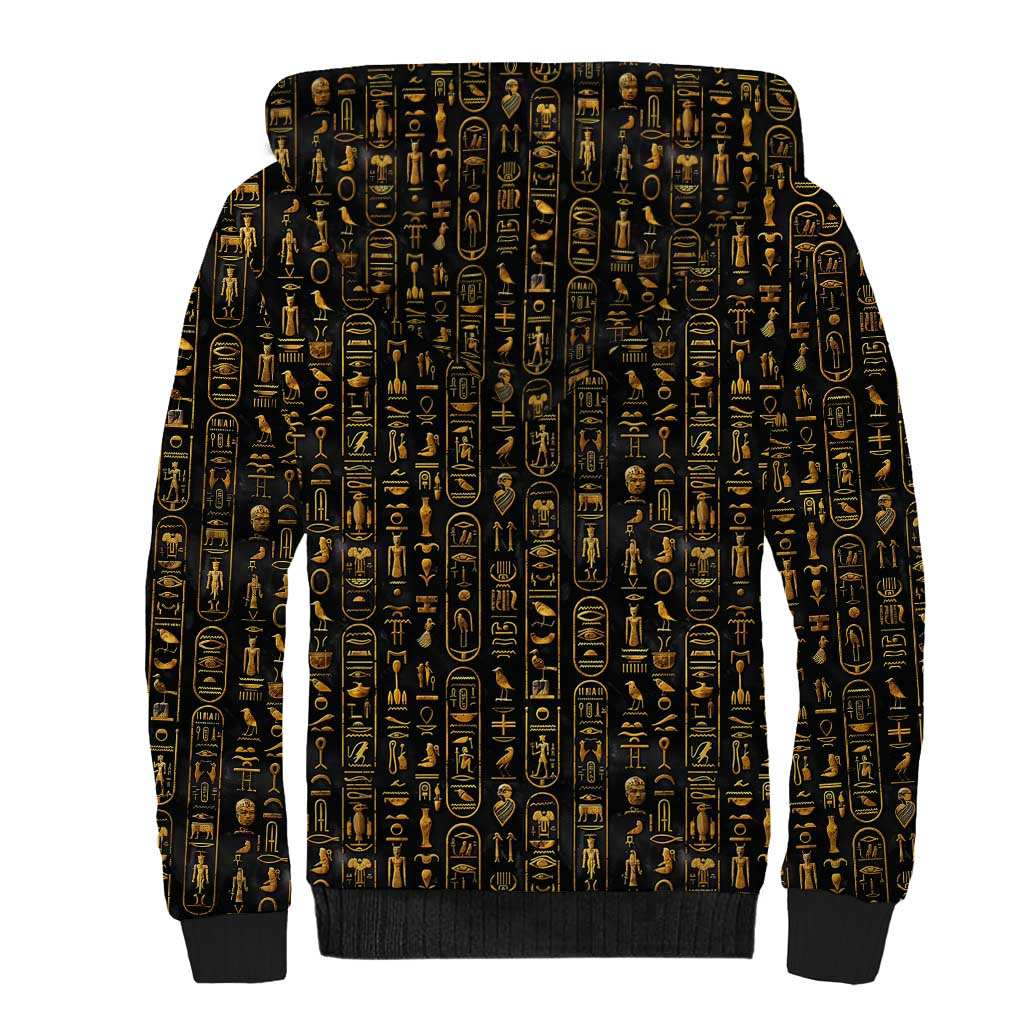 Ancient Pride Sherpa Hoodie African Hieroglyphic Pattern, Eye of Horus, and Sacred Scarab Symbol - Wonder Print Shop
