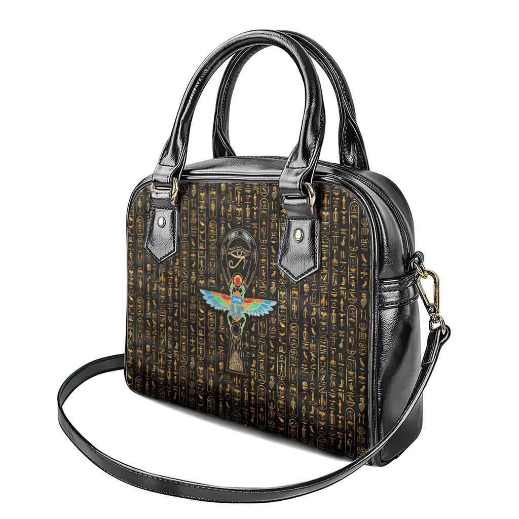 Ancient Pride Shoulder Handbag African Hieroglyphic Pattern, Eye of Horus, and Sacred Scarab Symbol - Wonder Print Shop