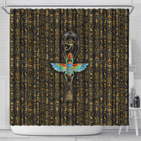Ancient Pride Shower Curtain African Hieroglyphic Pattern, Eye of Horus, and Sacred Scarab Symbol - Wonder Print Shop