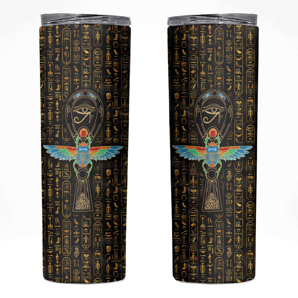 Ancient Pride Skinny Tumbler African Hieroglyphic Pattern, Eye of Horus, and Sacred Scarab Symbol - Wonder Print Shop