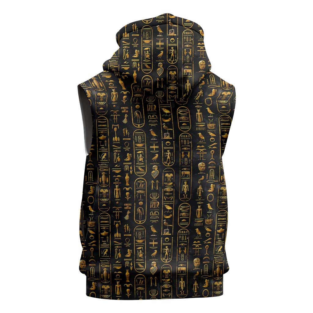 Ancient Pride Sleeveless Hoodie African Hieroglyphic Pattern, Eye of Horus, and Sacred Scarab Symbol - Wonder Print Shop