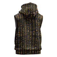 Ancient Pride Sleeveless Hoodie African Hieroglyphic Pattern, Eye of Horus, and Sacred Scarab Symbol - Wonder Print Shop