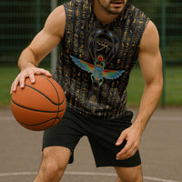 Ancient Pride Sleeveless Hoodie African Hieroglyphic Pattern, Eye of Horus, and Sacred Scarab Symbol - Wonder Print Shop