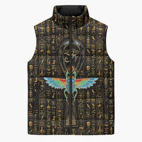 Ancient Pride Sleeveless Puffer Jacket African Hieroglyphic Pattern, Eye of Horus, and Sacred Scarab Symbol - Wonder Print Shop