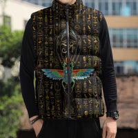 Ancient Pride Sleeveless Puffer Jacket African Hieroglyphic Pattern, Eye of Horus, and Sacred Scarab Symbol - Wonder Print Shop