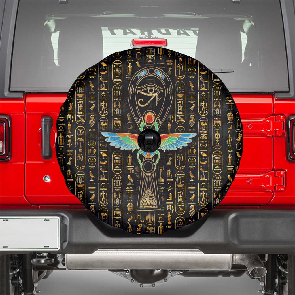 Ancient Pride Spare Tire Cover African Hieroglyphic Pattern, Eye of Horus, and Sacred Scarab Symbol - Wonder Print Shop