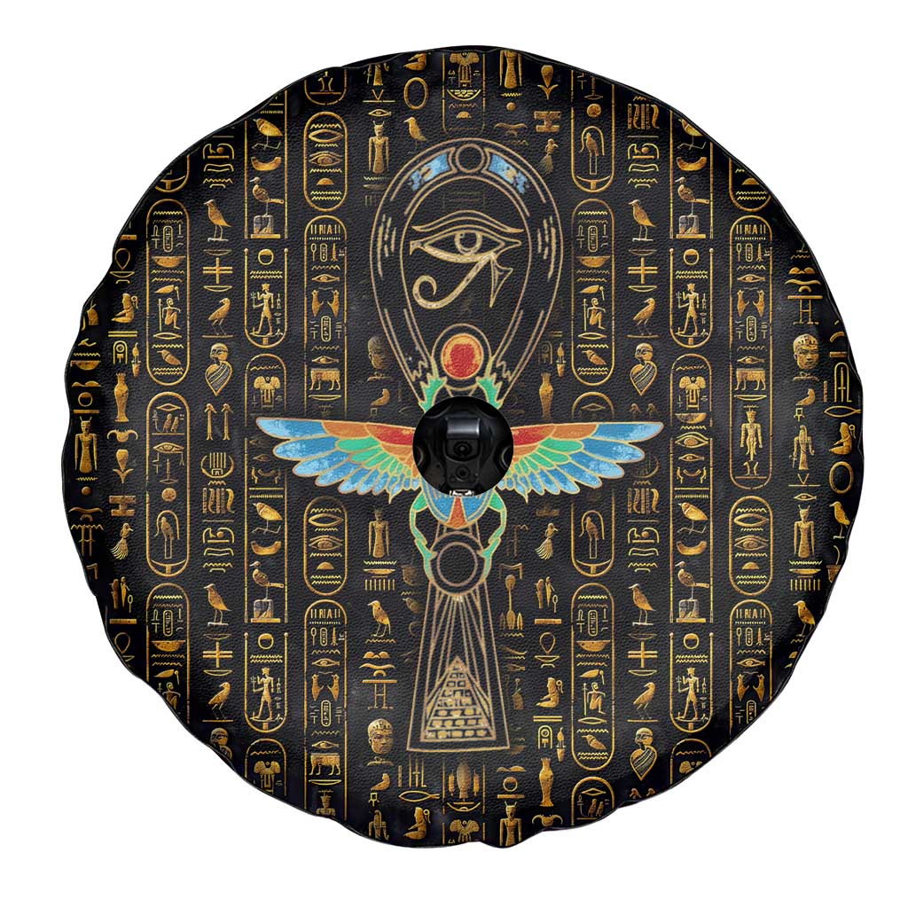 Ancient Pride Spare Tire Cover African Hieroglyphic Pattern, Eye of Horus, and Sacred Scarab Symbol - Wonder Print Shop