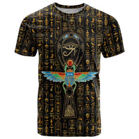Ancient Pride T Shirt African Hieroglyphic Pattern, Eye of Horus, and Sacred Scarab Symbol - Wonder Print Shop