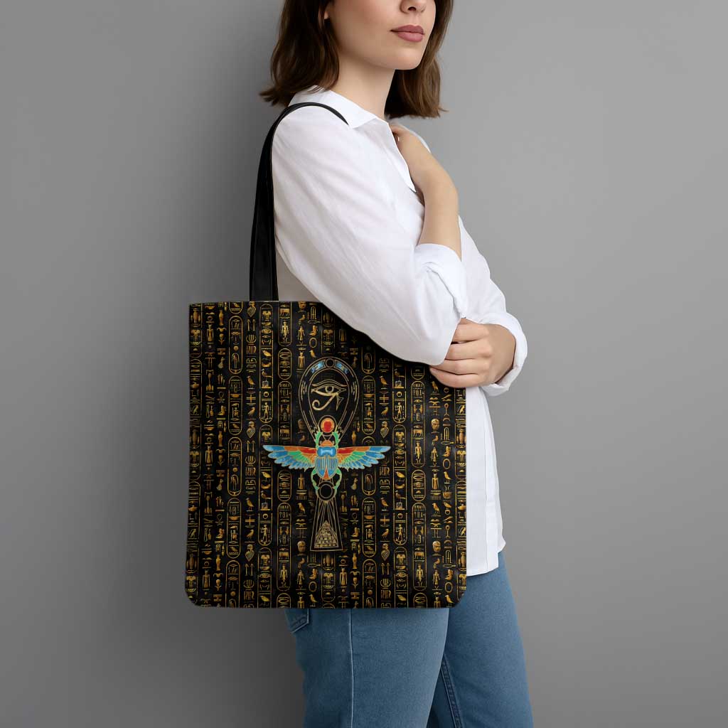 Ancient Pride Tote Bag African Hieroglyphic Pattern, Eye of Horus, and Sacred Scarab Symbol - Wonder Print Shop