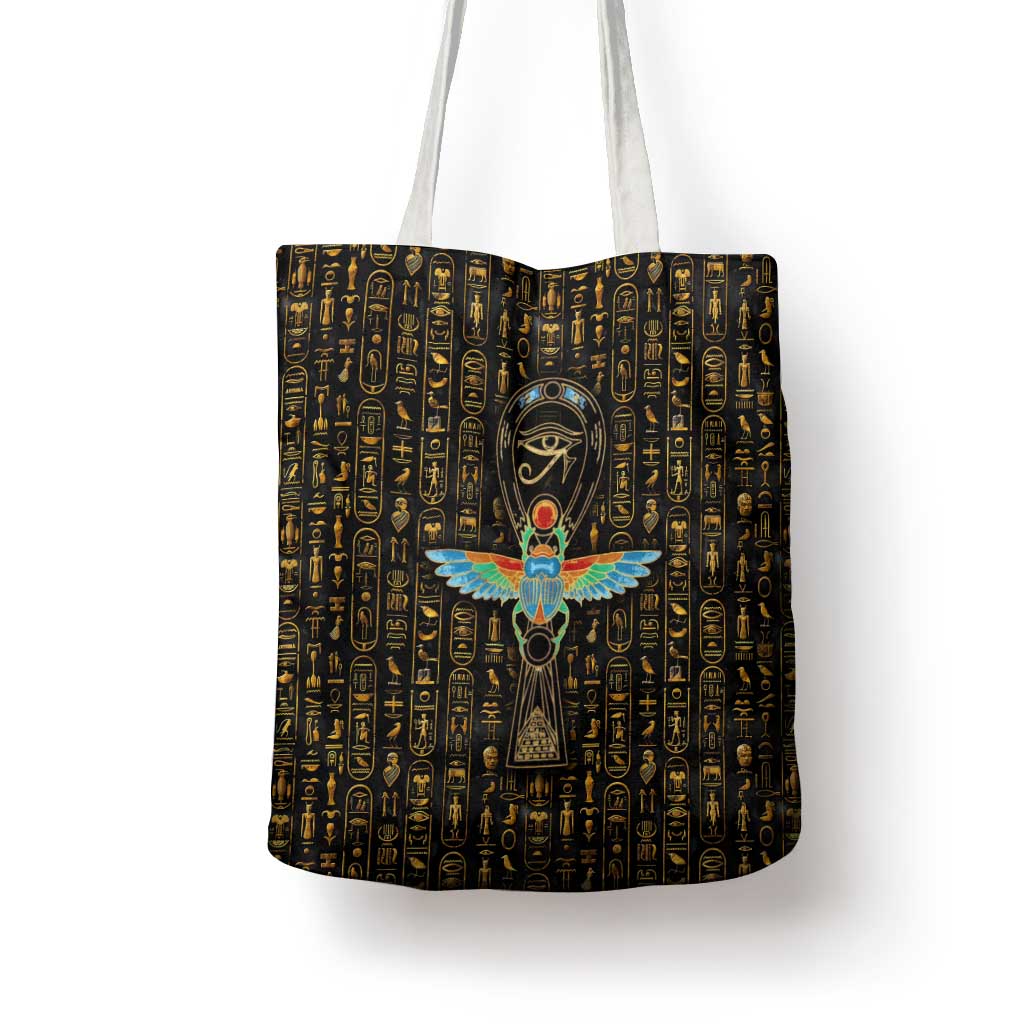 Ancient Pride Tote Bag African Hieroglyphic Pattern, Eye of Horus, and Sacred Scarab Symbol - Wonder Print Shop