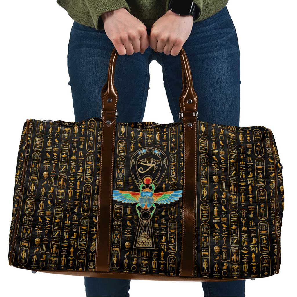 Ancient Pride Travel Bag African Hieroglyphic Pattern, Eye of Horus, and Sacred Scarab Symbol - Wonder Print Shop
