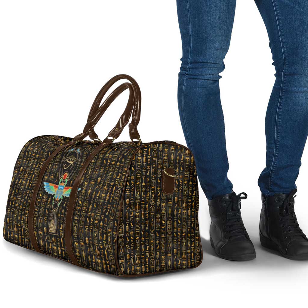 Ancient Pride Travel Bag African Hieroglyphic Pattern, Eye of Horus, and Sacred Scarab Symbol - Wonder Print Shop