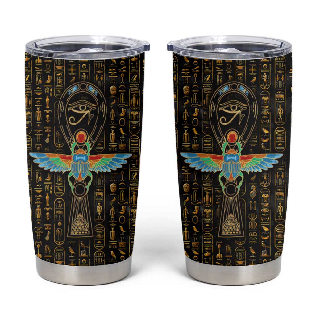Ancient Pride Tumbler Cup African Hieroglyphic Pattern, Eye of Horus, and Sacred Scarab Symbol - Wonder Print Shop