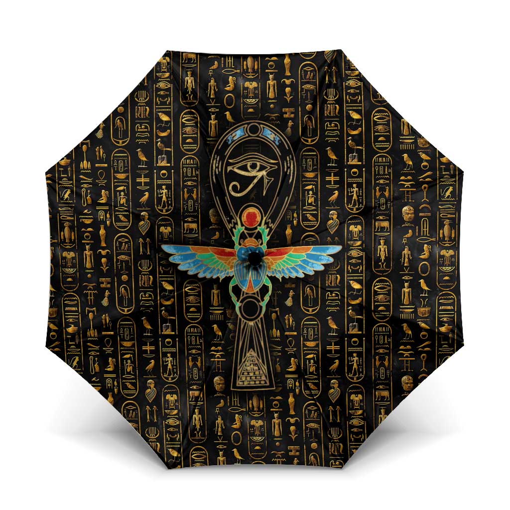 Ancient Pride Umbrella African Hieroglyphic Pattern, Eye of Horus, and Sacred Scarab Symbol - Wonder Print Shop