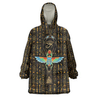 Ancient Pride Wearable Blanket Hoodie African Hieroglyphic Pattern, Eye of Horus, and Sacred Scarab Symbol - Wonder Print Shop