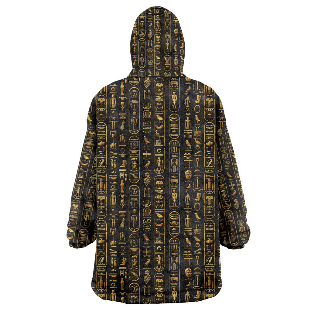 Ancient Pride Wearable Blanket Hoodie African Hieroglyphic Pattern, Eye of Horus, and Sacred Scarab Symbol - Wonder Print Shop