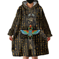 Ancient Pride Wearable Blanket Hoodie African Hieroglyphic Pattern, Eye of Horus, and Sacred Scarab Symbol - Wonder Print Shop