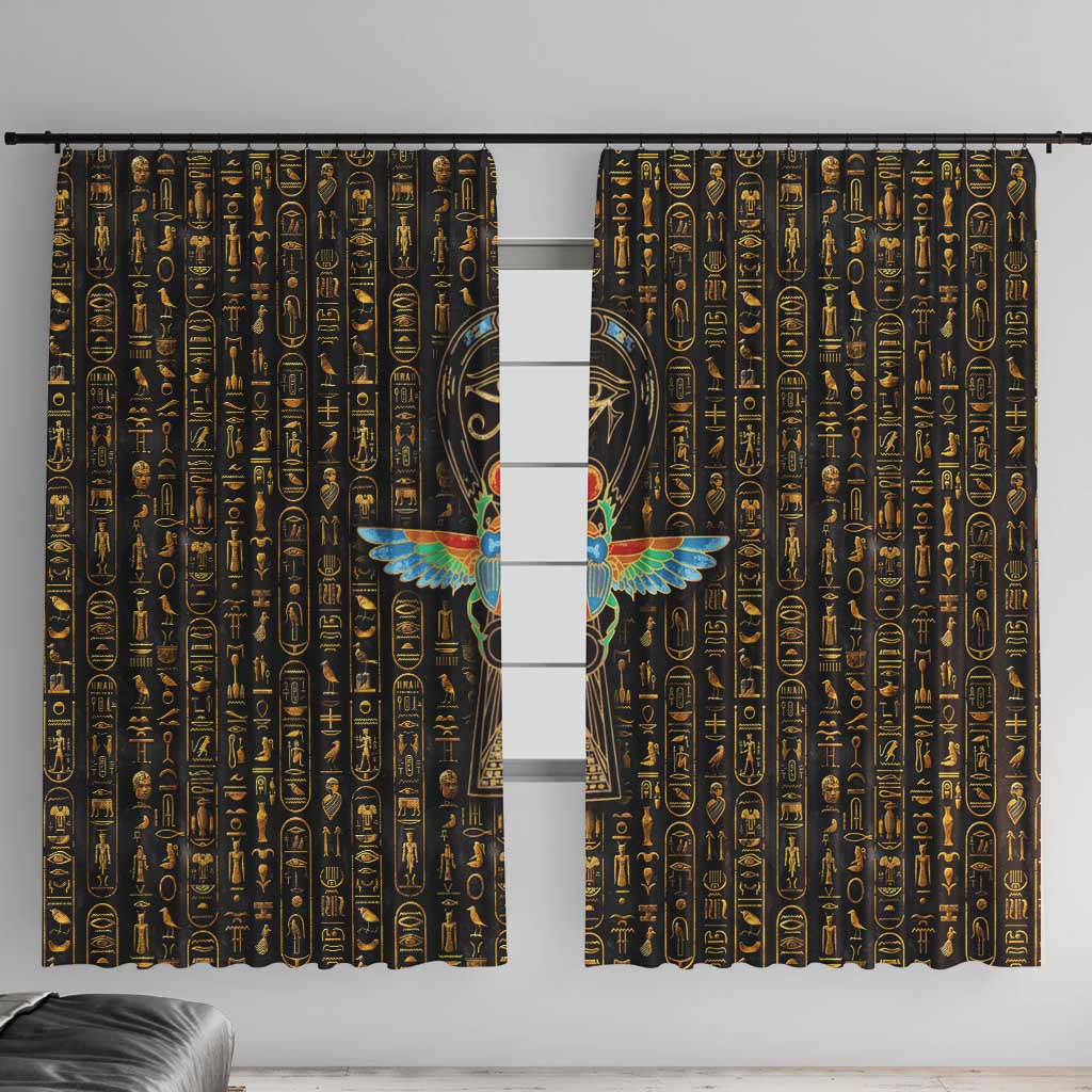 Ancient Pride Window Curtain African Hieroglyphic Pattern, Eye of Horus, and Sacred Scarab Symbol - Wonder Print Shop