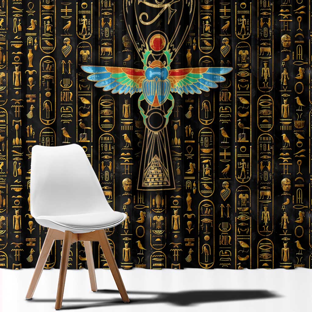 Ancient Pride Window Curtain African Hieroglyphic Pattern, Eye of Horus, and Sacred Scarab Symbol - Wonder Print Shop