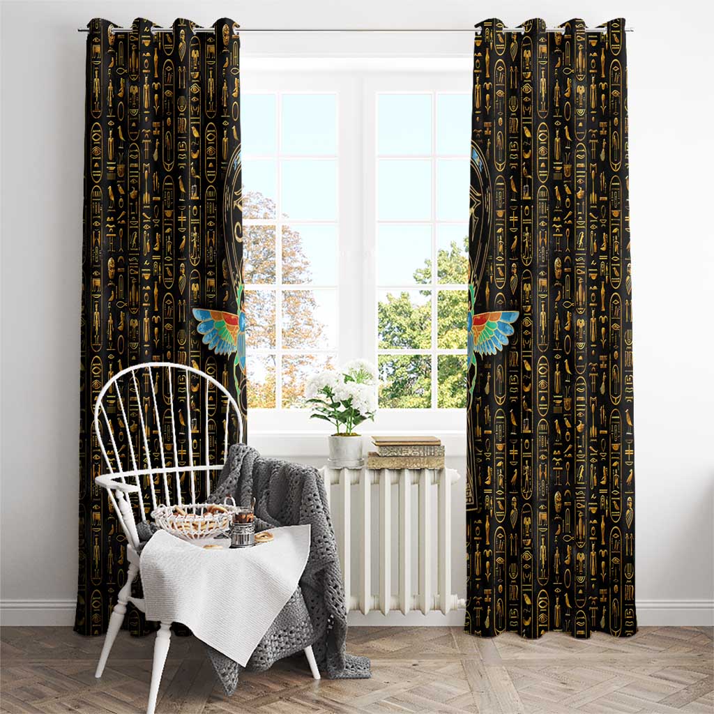Ancient Pride Window Curtain African Hieroglyphic Pattern, Eye of Horus, and Sacred Scarab Symbol - Wonder Print Shop