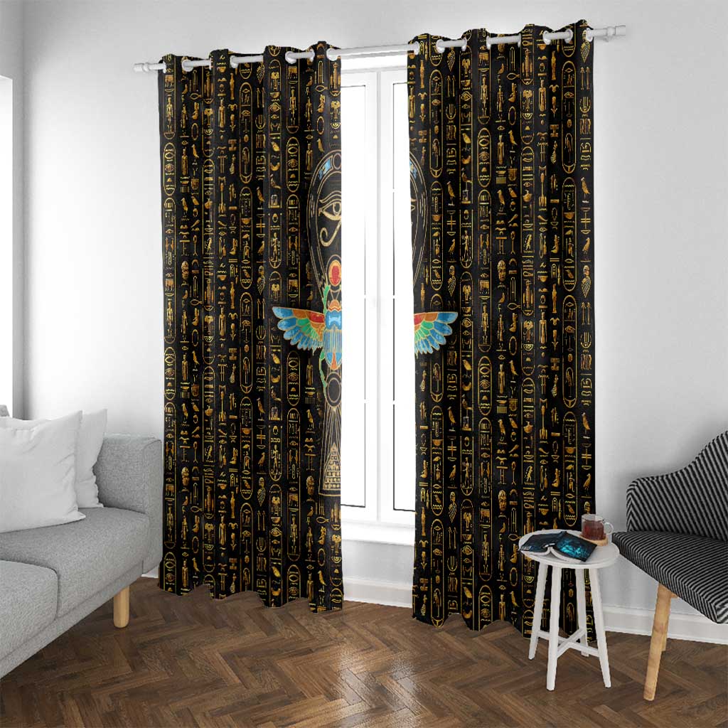 Ancient Pride Window Curtain African Hieroglyphic Pattern, Eye of Horus, and Sacred Scarab Symbol - Wonder Print Shop