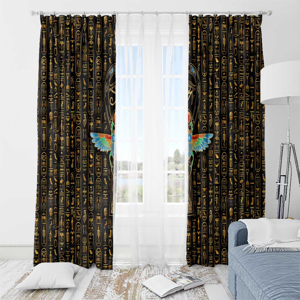 Ancient Pride Window Curtain African Hieroglyphic Pattern, Eye of Horus, and Sacred Scarab Symbol - Wonder Print Shop