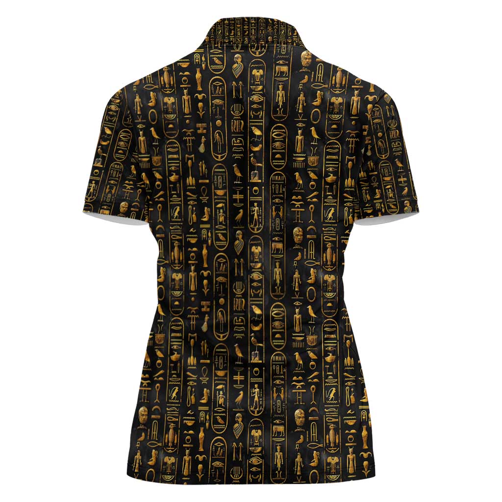 Ancient Pride Women Polo Shirt African Hieroglyphic Pattern, Eye of Horus, and Sacred Scarab Symbol - Wonder Print Shop