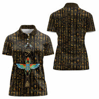 Ancient Pride Women Polo Shirt African Hieroglyphic Pattern, Eye of Horus, and Sacred Scarab Symbol - Wonder Print Shop