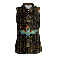 Ancient Pride Women Sleeveless Polo Shirt African Hieroglyphic Pattern, Eye of Horus, and Sacred Scarab Symbol - Wonder Print Shop